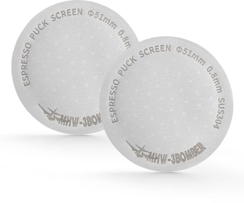 MHW-3BOMBER 2Pcs Puck Screen 51mm, 0.8mm Dicke Edlstahl 180μm Espresso Sieb für Siebträger, Espresso zubehör Metall Kaffeefilter Wiederverwendbare Espressofilter für 58mm Portafilter Modell: FG5580S*2