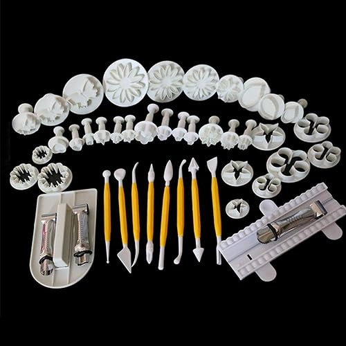 46 Teiliges Fondant Ausstecher Set - Ausstechformen Rose Blume Formen Auswerfer Stempel Kuchen Spitze Clip Modellierwerkzeug für Torten Deko und Tonhandwerk