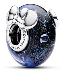 PANDORA Moments Disney Micky Maus & Minnie Maus Blaues Murano-Glas-Charm aus Sterling Silber, Zirkonia, Kompatibel Moments, 792958C01