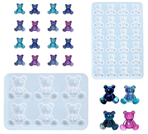 Lot de 2 moules en résine époxy 3D en forme d'ours en cristal - Moules en silicone anti-adhésifs pour loisirs créatifs