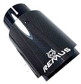 Auspuffblende Auto-Universal-Modifikation Edelstahl-Einzelauspuffrohr Vollcarbon-Logo glänzend schwarze Abdeckung Schalldämpferspitze for jedes Auto Auspuff Endrohr (Color : 63-76mm)