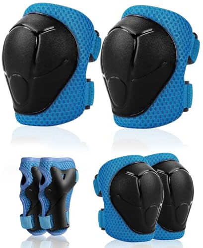 Knieschoner Kinder Inliner Schoner Kinder Schutzausrüstung mit Knieschoner Ellenbogenschoner und Handgelenkschoner für 3-8 Jahre Jungen Mädchen Skaten Radfahren Rollerblading Rolle (Blau-Schwarz)