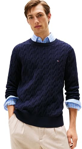 Tommy Hilfiger Men's Cable Knit Crewneck Sweater Lightweight Pullover Sweater