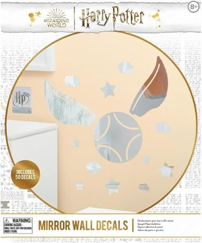 Decalcomanie da parete a specchio con boccino d'oro di Harry Potter, prodotto con licenza ufficiale per ragazzi e ragazze, adesivi per camera da letto per tutte le età, vinile argento per fan di film