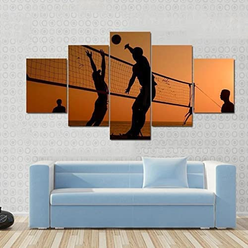 5-Teiliges Poster Auf Leinwand Beachvolleyball Bei Sonnenuntergang Ohne Rahmen 100 X 50 Cm Wanddekoration Moderne Kunstwerke Malerei Für Home Office Wohnzimmer Schlafzimmer Für Esszimmer Kinderzimmer