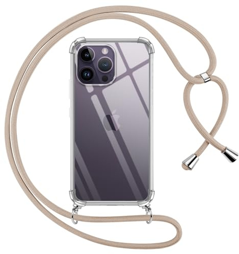Pnakqil Coque pour iPhone 14 Pro Max avec Cordon, Transparente Silicone Housse avec Réglable de Collier Anti-Chute Etui pour iPhone 14Pro Max, Ètuis à Bandoulière 6.7, Kaki