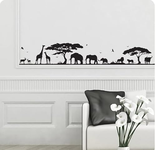 Sticker mural arbre oiseau, noir, 200 cm de large x 31 cm de haut