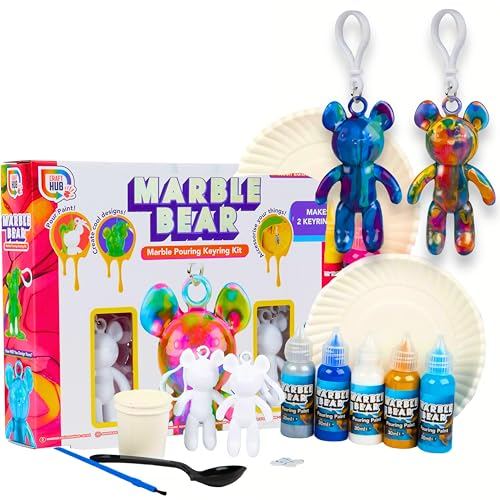 SGM Paint Your Own Marble Bear Painting Kit | DIY Fluid Bear - Bear Keyring Painting Kit - Acrylic Pouring Paint Set - DIY Create Customize Art and Craft Kits (Neon Edition)
