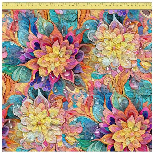 DreamRoots Segeltuch Wasserdicht - Polsterstoff Meterware 160 cm breit - Wasserabweisender Stoff 220 g/m2 600D - Markisenstoff Wasserdicht Meterware Botanical Floral Geometric 2M