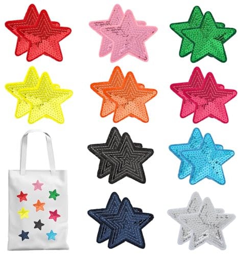 20pcs Sequin Star Iron on Patches Shiny Stars Patches Embroidery Sequin Patches DIY Applique Repair Patch Cute Bright Vivid Colors Applique for Clothes Pants Jeans Hats Backpacks Costume
