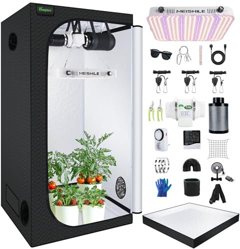 BOSYTRO Grow Box Kit Completo, Tenda da Crescita, Luce per Piante da 200W, Kit Completo di Tenda idroponica 600D con Sistema di Ventilazione, con Termoigrometro e Timer(100x100x200cm)