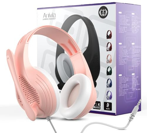 SENLOO Gaming Headset with Microphone for PS4 Xbox One PS5 Controller, Over Ear Wired Headphones with Mic for PC Computer Mac Laptop and Consoles Rose Gold (No mic Controller)