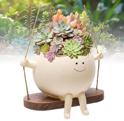 Maceta oscilante, Macetero para suculentas con Cara Sonriente, Maceta con diseño de Cara Sonriente, Macetas con Cara Sonriente para jardín, Macetero con cara oscilante, para Interiores y Exteriores