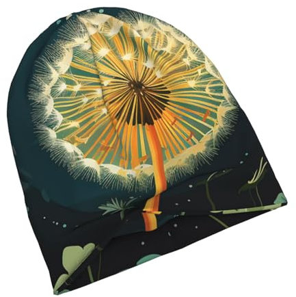 Pusteblume bei Nacht Beanie Mütze Unisex Strickmütze Warm Slouchy Skull Cap Cuffed Wintermützen Schwarz, Schwarz, Einheitsgr��e