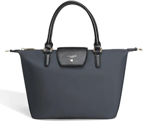 David Jones - Handtasche Nylon Damen - Einkaufstasche Shopper Tote - Weiche Leder Schultertasche Umhängetasche - Tragetasche Elegant Modisch - Schwarz