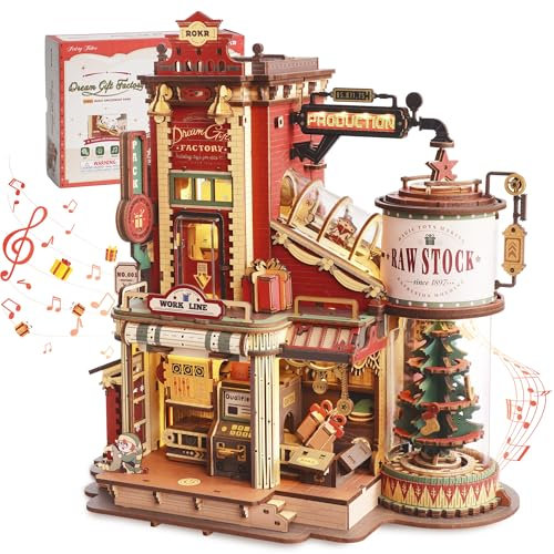 ROKR Puzzle 3D en Bois Dream Gift Factory Boîte à Musique Maquette à Construire Modelisme Construction Adulte Cadeaux Noël et d'anniversaire Créatifs EAB01