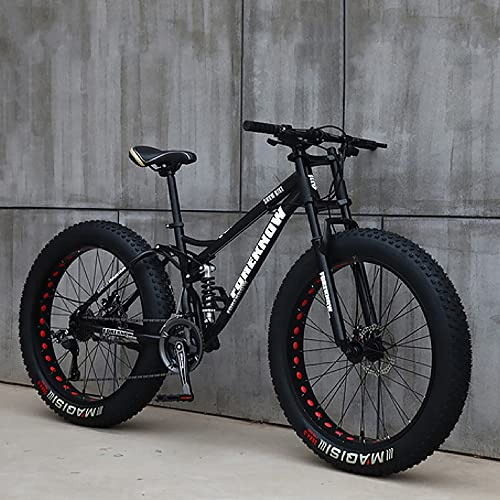 26-Zoll-Mountainbikes, Fat Tire Mountain Trail Bike für Erwachsene, 7/21/24/27/30-Gang-Fahrrad, Hardtail-Mountainbike aus Kohlenstoffstahl, Mountainbike mit verstellbarem Sitz und Vorderradfederung