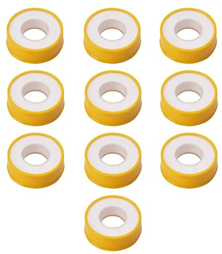 Mewtush 10 PCS Teflonband DVGW für Gas und Wasser, mit Temperaturbereich -60°C bis 240°C, Teflonband für Gas und Wasser, Dichtband 12mm x 12m, Gewindedichtband für Sanitär- und Heizungssysteme, Weiß