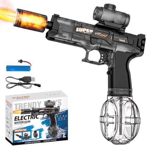 Pistola de Agua Eléctrica, Potente Pistola de Agua con Efectos de Destello y Retroceso, 6-8 m Alcance, 320 ml Capacidad, Juguete para Fiestas de Verano en la Piscina para Niños y Adultos (Gris)