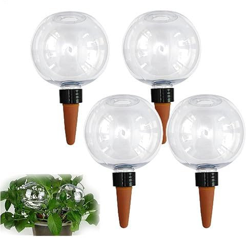 4 bolas de riego para plantas, riego automático, dispensador de agua portátil, eficiente agua de goteo, cebollas de riego transparentes para plantas en macetas en interiores y exteriores