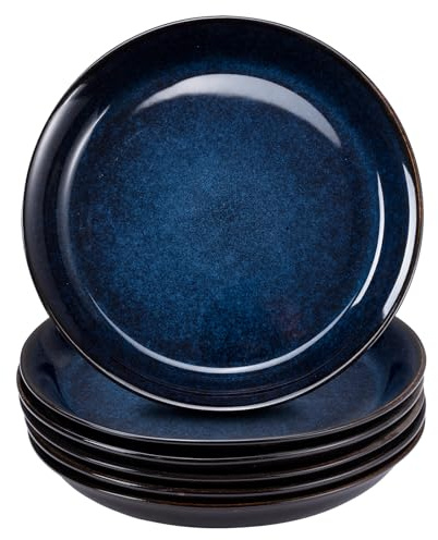 Bluweet Set di 6 piatti piani in gres porcellanato, 6 pezzi, set di piatti da pranzo, antigraffio, lavabili in lavastoviglie, piatti da pranzo, superficie smaltata blu 19 cm