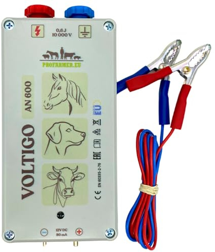 VOLTIGO AN 600 Weidezaungerät 230V/12V Mobiler Elektrozaun für Pferde, Hunde, Rinder, Geflügel inkl. Netzadapter, Akkukabel 10.000V