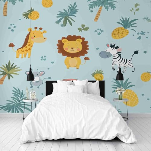 Dppyuxa Papier Peint Panoramique Animaux De La Jungle Lion Panneau Mural 3D Safari Girafe Murales Intissé Imperméable Salon Chambre Décoration Intérieure Film pour Meuble 200x140 cm