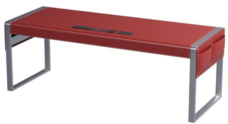 ZENGXJYCQINGJIANG Gaming Desk Modern Minimalist Home Office Desk with Red Saddle Leather Top, Stable Metal Frame and Charging Outlets(M)