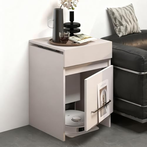 Nordivo Roboter-Staubsauger Schrank, Aufbewahrungsschrank mit Türen und Schubladen, Roboterspeicherregal, Beistelltisch für Wohnzimmer oder Home Office(Gray,Right)