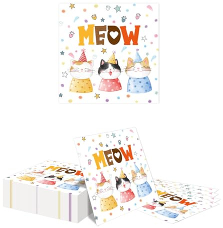 Kotkiddy 40 Stueck Katze Geburtstag Servietten Katzen Tisch Deko Servietten Fuer Kinder Katzen Motto Geburtstag Tisch Deko Party Zubehoer 33x33 cm