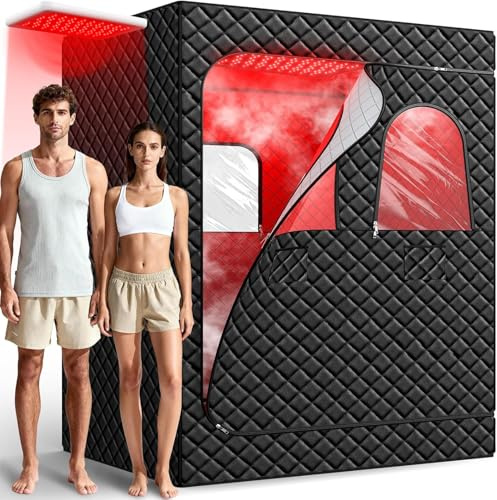 I-THERA-U Sauna infrarouge pour 2 personnes - Pour la maison - 5 couches étanches - Sauna portable - 2 générateurs de vapeur pour bain de vapeur - 2 chaises pliantes