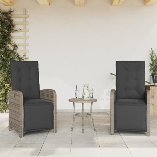 Teenpull Gartensessel mit Fußteil, 2 STK., Verstellbar, Grau Poly Rattan, UV-beständig, 110 kg Tragkraft, für Garten & Terrasse