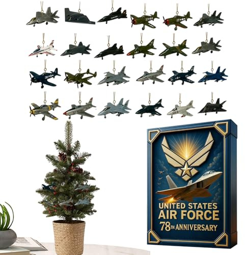 Flugzeugkalender - 24 Tage 2D-Ornamente, Luftwaffe Dekorationen zum 78. Geburtstag, Urlaubssammlung, Sammlung von Luftfahrt-Dekorationen für den
