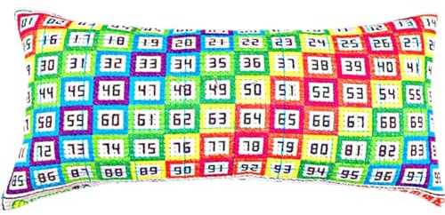 Sticknadelkissen mit der Zahl 1–98, bunt, Nadelhalter, Regenbogenfarben, Kissenform, Handarbeit und Basteln