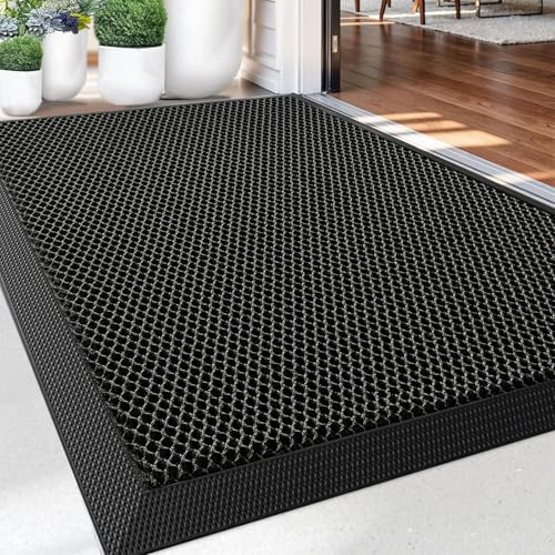 Diaxilu Fußmatte Außen 80 x 120 cm, rutschfeste Silikon Schmutzfangmatte, Langlebig Fußabtreter Außenbereich - Staubdicht und Waschbar, Türmatte Außen Wetterfest für die Haustür, Schwarz