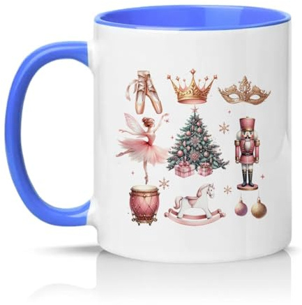 Sassy Souls Nutcracker Ballet Pink Christmas Design 11oz Ceramic Novelty Mug Ballet Dancer Christmas Tea Coffee Cup Blue