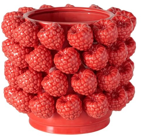 Rubina Himbeer Vase, Rot, Keramik, Glänzend, Rund, 22,5 x 19,5 cm, Dekorativ, Innenbereich