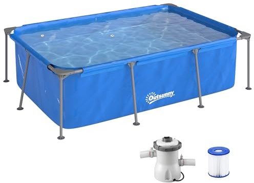 Outsunny - Piscina con marco metálico con bomba de filtro, piscina rectangular con kit de reparación, 260 x 181 x 67 cm, color azul