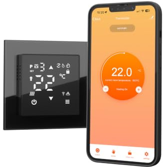 VILSTEIN® WiFi Thermostat für Fußbodenheizung – Raumthermostat mit App | Smarter Raumthermostat mit App-Steuerung – Tuya Smart Life App – Touch Display – 16A – Wochenprogramm – Schwarz
