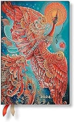 Paperblanks Flexi 12-Monatskalender 2024 Feuervogel, Horizontal - Mini (140 x 95), Deutsch
