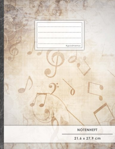 Notenheft: DIN A4 • 48 Seiten, 24 Blatt, 12 Systeme, „Nostalgie“ • Original #GoodMemos Schulheft • Mit Inhaltsverzeichnis und Seitenzahlen, Noten-Lineatur 14