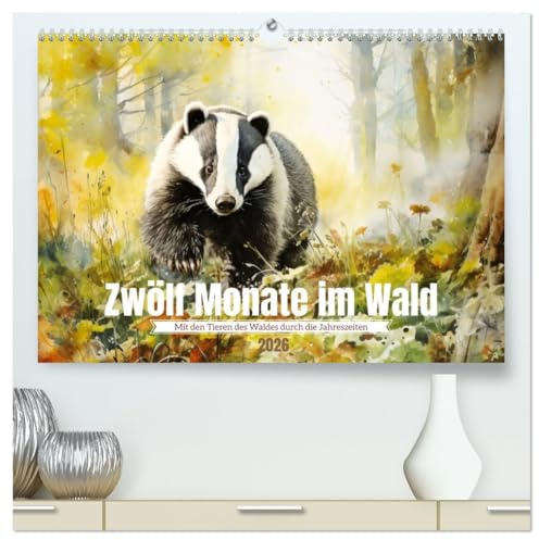 Zwölf Monate im Wald (hochwertiger Premium Wandkalender 2026 DIN A2 quer), Kunstdruck in Hochglanz: Mit den Waldtieren durch die Jahreszeiten (CALVENDO Tiere)