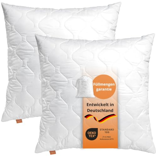 sleepling 2er Set Kopfkissen 80x80 cm, Kissen, Schlafkissen, Basic 200 | Füllung Klimafaser, Bezug Polyester/Baumwolle, Allergiker Pillow, 2 Stück Bettkissen 80 x 80, Waschbar, Made in EU, OEKO-TEX