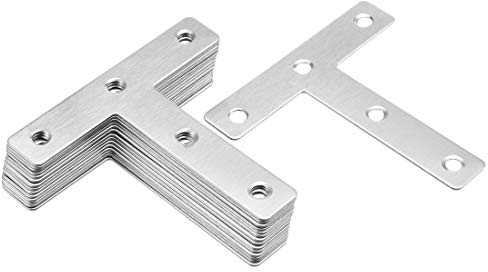 sourcing map Flat T Shape Repair Mending Plate, 80x80mm/ 3.15x3.15, Stainless Steel Joining Bracket Support Brace, Pack of 15