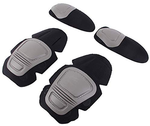 Taktische Knie- und Ellenbogenschützer für Paintball, Airsoft, Kampfuniform, Militäranzug, 2 Knieschützer und 2 Ellbogenschützer/Set, grau