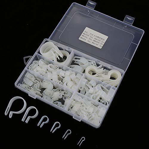 200pcs P Clips Colliers de Fixation de Tubes en Plastique nylon avec Attaches Assorties pour Conduit, Kit de Conduit de Câble, Tube et Gaine (noir/blanc)(Blanc)