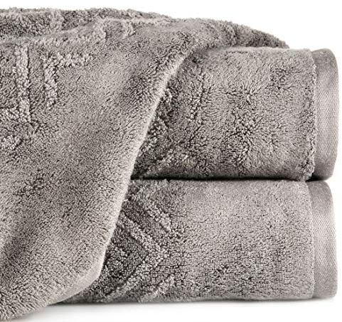 Eurofirany Handtuch Baumwolle Viskose Silber Zick Zack Muster Bordüre Set 3-er Pack Oeko-Tex, 70X140 cm, 3