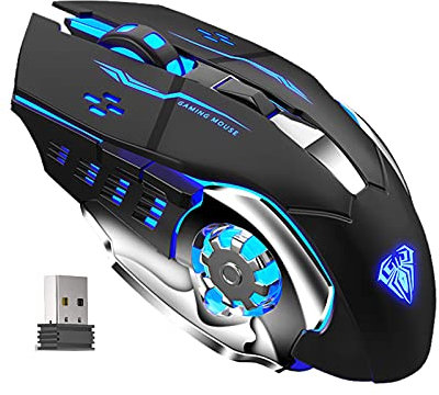 AULA SC100 Wireless Mouse Rechargeable, with 800mAh Battery, RGB Breathing Backlight, DPI Adjustable Ergonomic Optical Metal PC Laptop Desktop Computer Cordless Gaming Mice for Office/Games (Black)