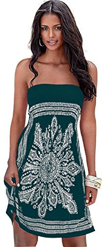 WSFG Abito Bustier Donna Elegante Chic Vestito Senza Spalline Corto Abiti Tribal Hippie Mini Vestiti Etnici Estivi Vestitini Tubino Tunica da Mara Cocktail Giorno Copricostumi e Parei Bikini Cover Up