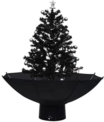 vidaXL Schneiender Weihnachtsbaum mit Schirmfuß Schneefall Künstlich Tannenbaum Christbaum Kunstbaum Dekobaum Weihnachten Dekoration Schwarz 75cm PVC